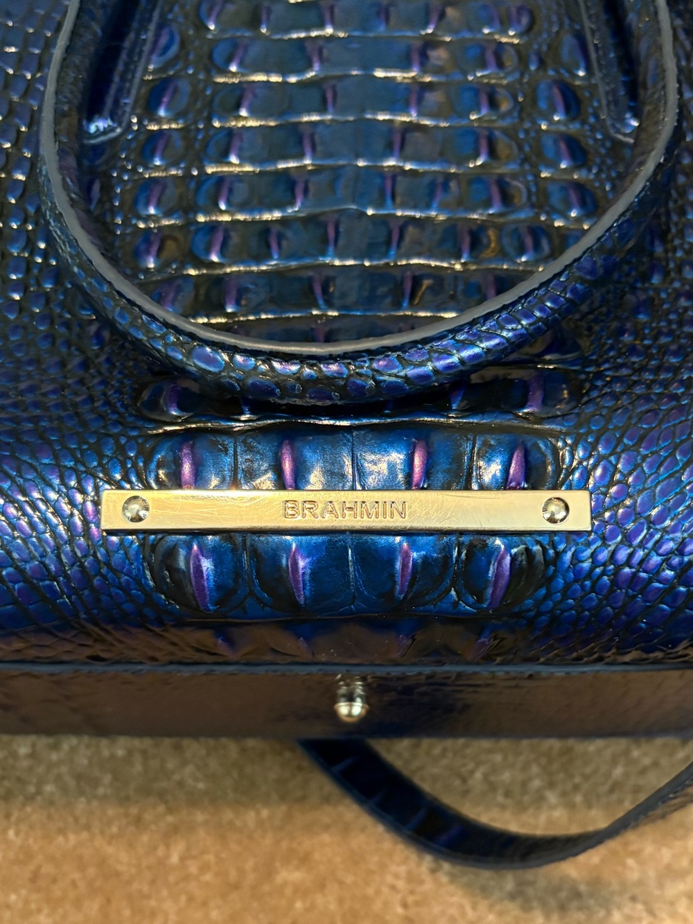 Brahmin Metallic Blue Croc-Embossed Tote with Wallet - Picture 7 of 9